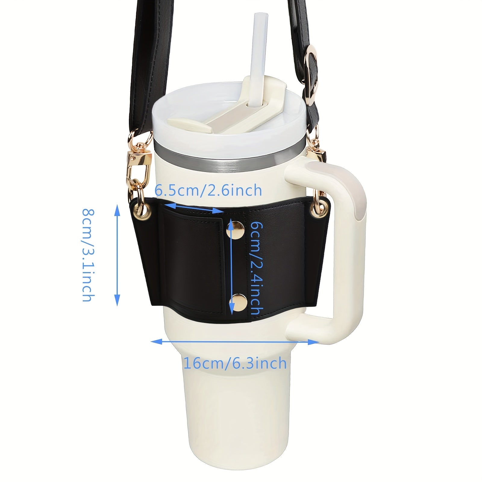 Adjustable PU Leather Cup Sleeve with Strap for Tumbler Cups