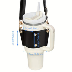 Adjustable PU Leather Cup Sleeve with Strap for Tumbler Cups