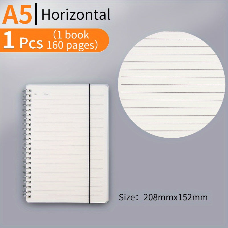 80 Sheets Coil Notebook PP Cover Horizontal Line Grid Hardcover Waterproof A5 B5