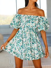 Floral Puff Sleeve Dress Off Shoulder Summer Casual