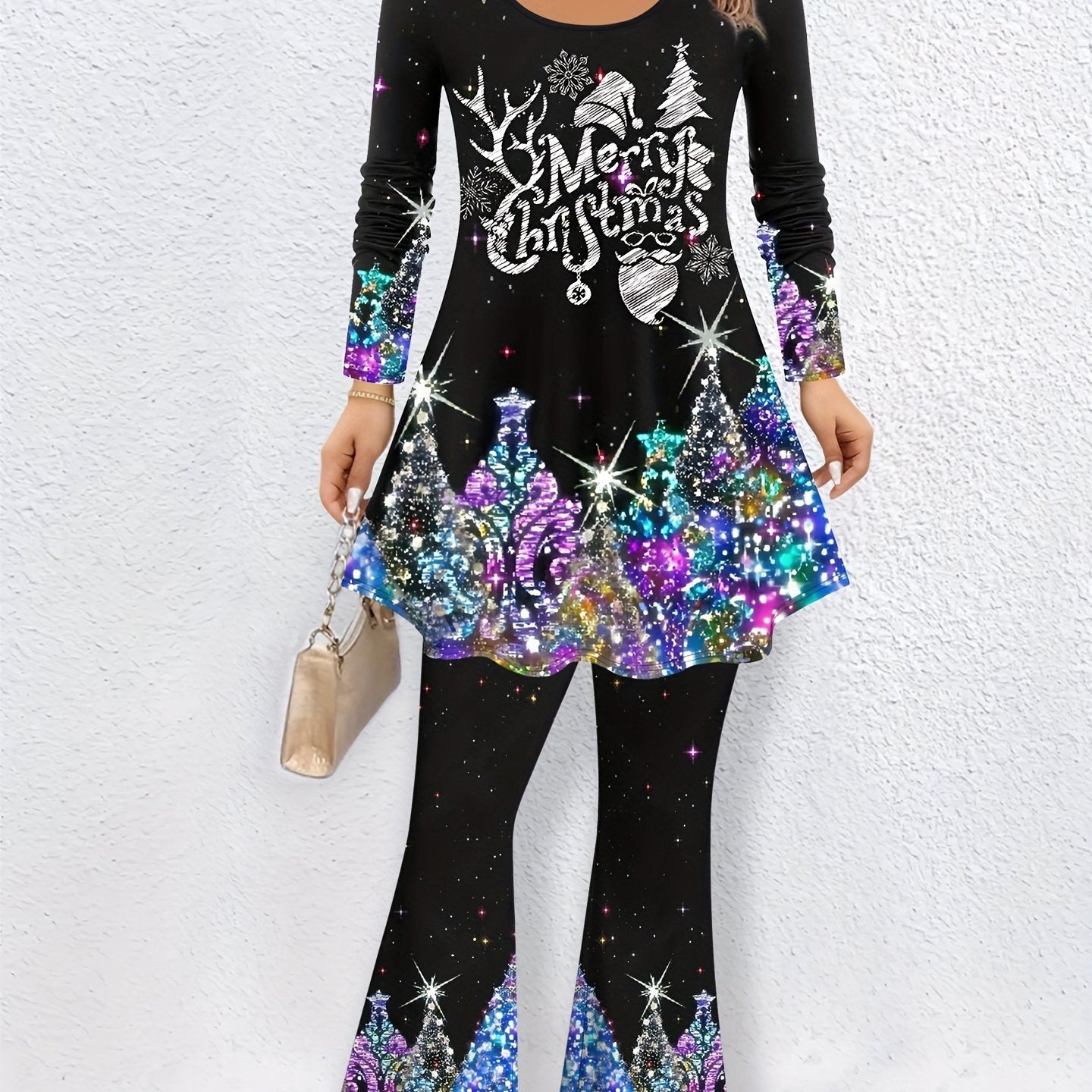 Christmas Casual Outfits Set Women's Plus Slogan & Graphic Print