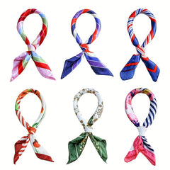 Flower Print Striped Bandana Classic Shawl Satin Square Scarf Neckerchief