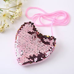 Girls Cartoon Sequin Heart Shaped Crossbody Bag Coin Purse for Party