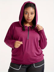 Women's Plus Solid Zipper Long Sleeve Hoodie