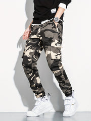 Camouflage Flap Pocket Cargo Pants Slim Fit Jogger Pants