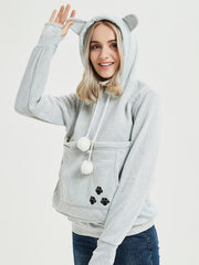 Cat Paw Pattern Pocket Hoodie Long Sleeve Hoodies