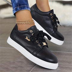 Women's Round Toe Flat Shoes Lace Versatile Walking Shoes
