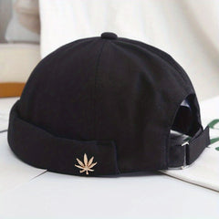 Skullcap Sailor Cap Leaf Rivet Embroidery Warm Rolled Cuff Bucket Hat