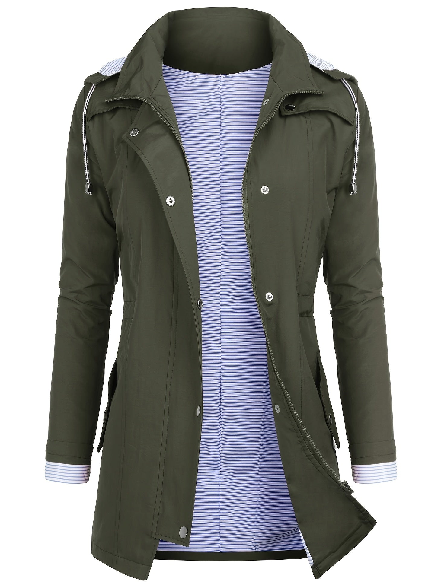 Striped Hooded Trenchcoat for Hiking