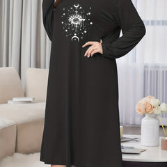 Gothic Lounge Dress Women's Plus Eyeball & Star Print Long Sleeve