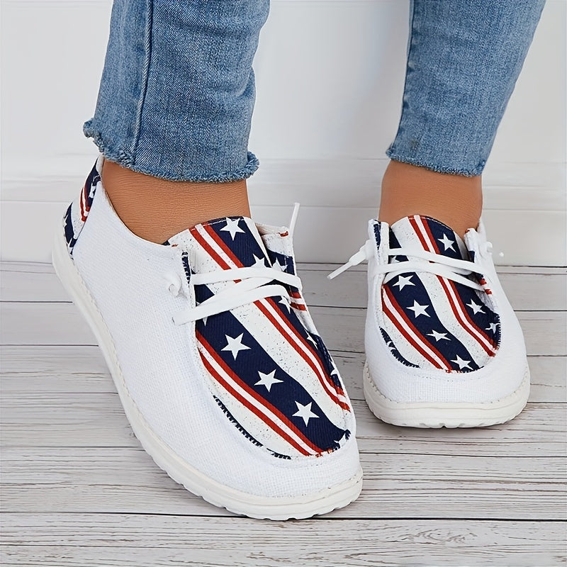 Women's American Flag Canvas Shoes Lightweight Outdoor Flats