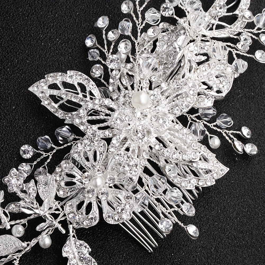 Rhinestone Flower Hair Comb Bridal Wedding Headwear Hair Styling Accessory
