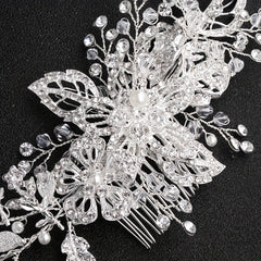 Rhinestone Flower Hair Comb Bridal Wedding Headwear Hair Styling Accessory