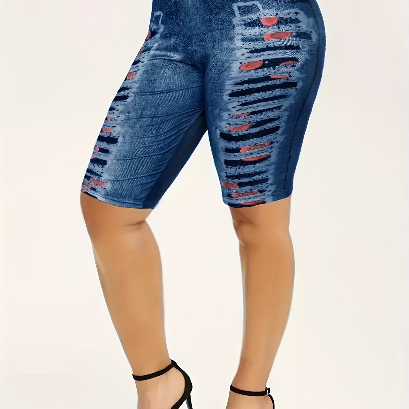 Denim Print Yoga Shorts High Waist Elastic Running Shorts