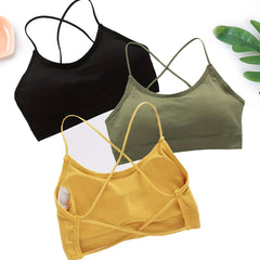 Girls Push Up Cross Straps Vests Backless Crop Tube Tops Halter Lingerie