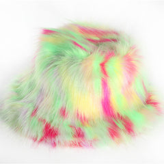 Y2K Candy Faux Fur Bucket Hat Unisex Hip Hop Cap