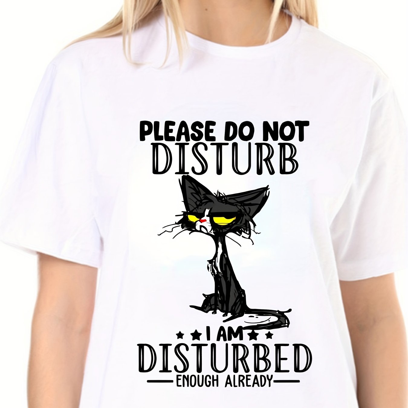 Cartoon Cat Print T-shirt Short Sleeve Graphic Tee Women's Summer Tops