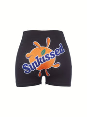 Graphic Print Skinny Yoga Shorts for Women