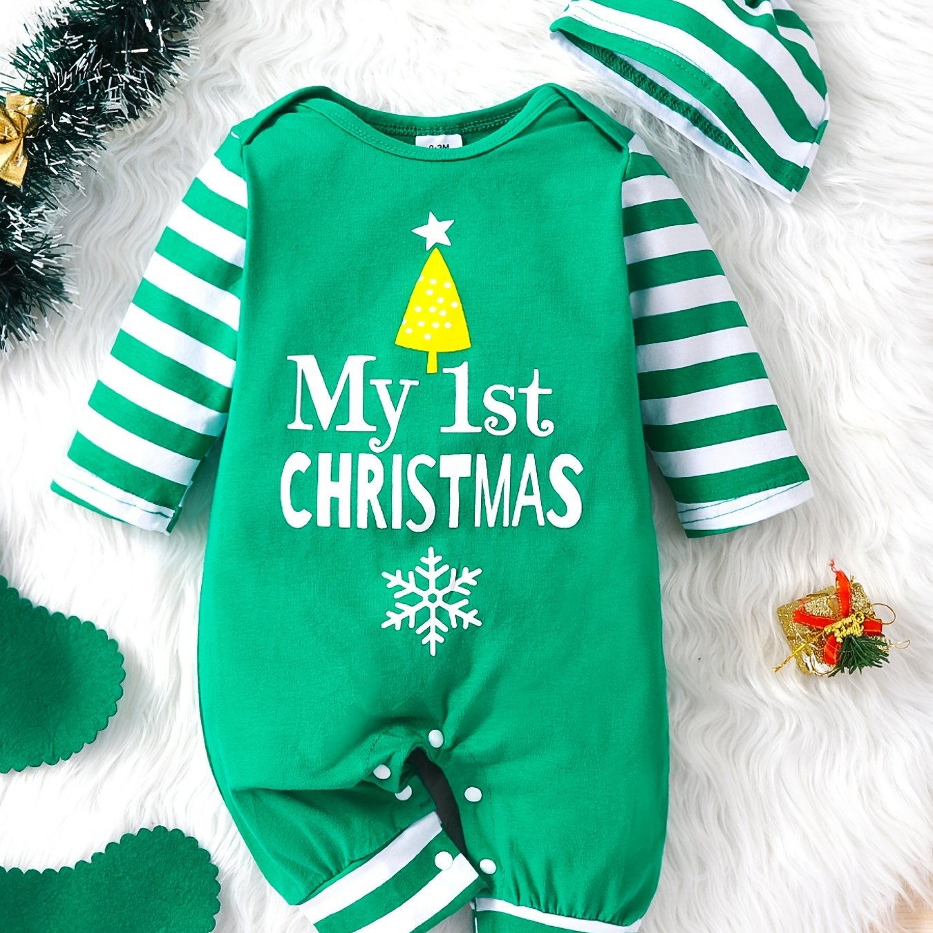Infant Toddler Spring Autumn Christmas Romper & Hat Set