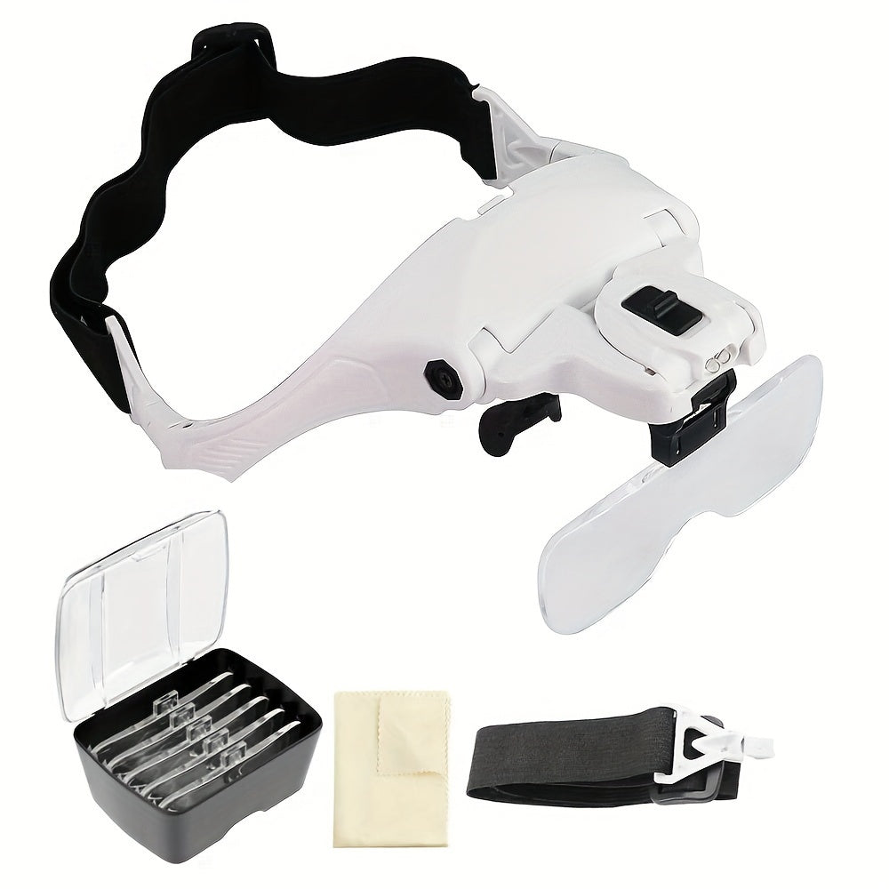 Adjustable 5 Lens Loupe LED Light Headband Magnifier Glass With Lamp