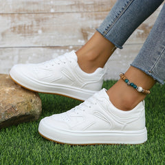 Women's Solid Flat Lace Up Sport Shoes Breathable Non slip Outdoor Board Shoes