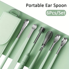 6pc Stainless Steel Ear Cleaning Set Portable Hygienic Ear Scoop Tool