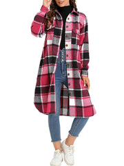 Plaid Button Front Jacket Long Sleeve Spring/Fall Women's Clothing