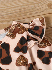 3pcs Baby Girls Leopard Print Sleeve Top Pants Set With Headband