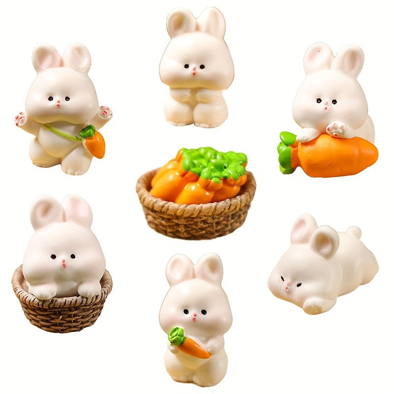 Mini Bunny Carrot Ornament Rabbit Basket Dollhouse Micro Landscape Toy