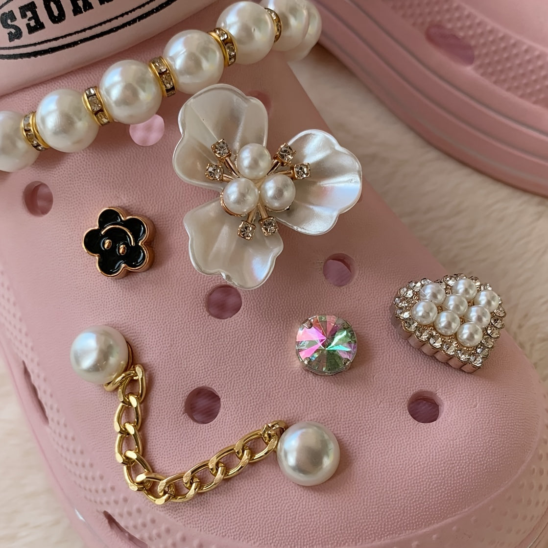 Pearl Flower Chain Shoe Charms For Clogs DIY Shoes Accessories