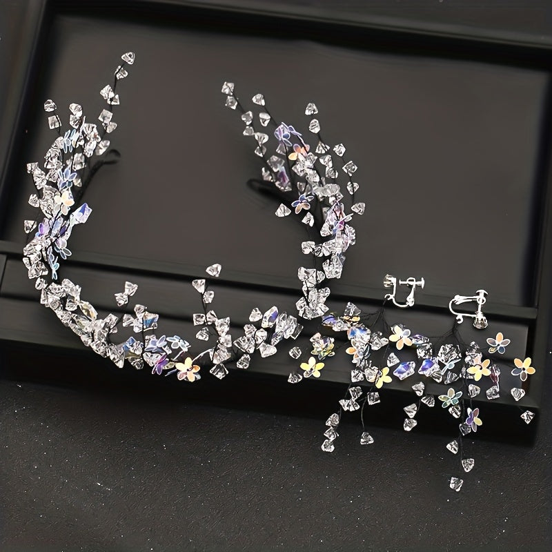 Bridal Crystal Crown Headband Earrings Set Wedding Jewelry Accessories