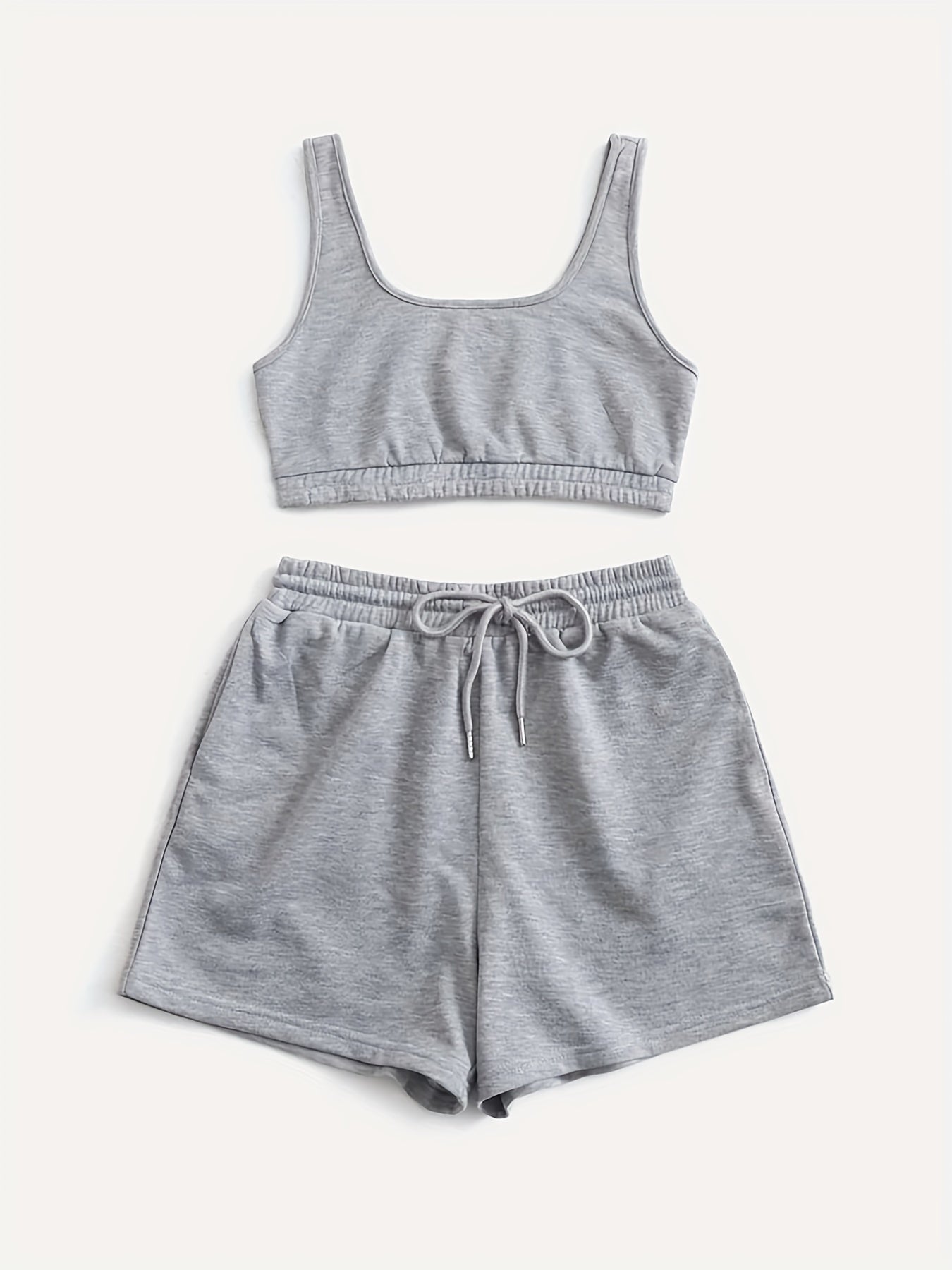 Casual Solid 2pc Set Crop Tank Top & Drawstring Shorts Outfit