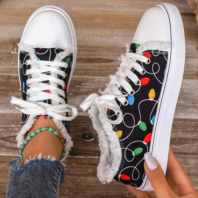 Women's Colorful Printed Lace up Low Flat Shoes Lightweight Casual Sports Shoes
