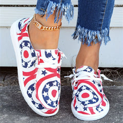 Women's Star & Ring Pattern Boat Shoes Independence Patriotic Sneakers