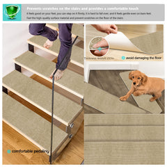 15pcs Beige Non Slip Stair Tread Rugs Soft Machine Washable Stair Carpet Runner