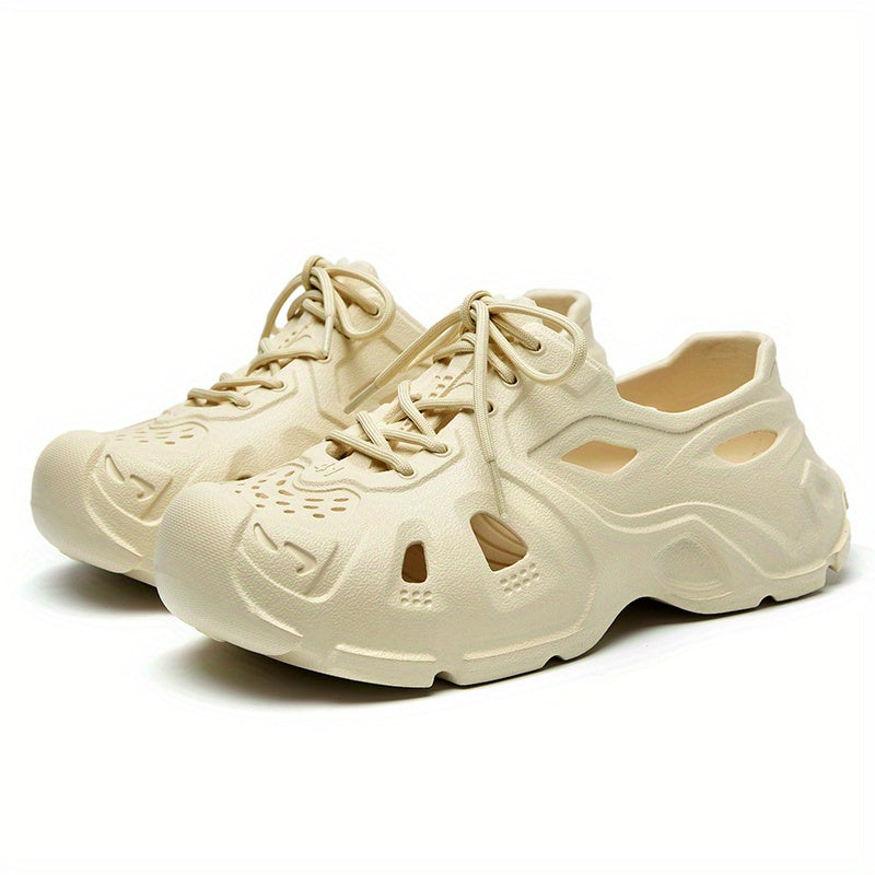 Men's Breathable Lace Up Cut Out Clog Sneakers