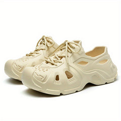 Men's Breathable Lace Up Cut Out Clog Sneakers