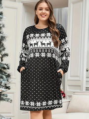 Christmas Nightdress Women's Elk & Snowflake Print Tee Sleep Dress