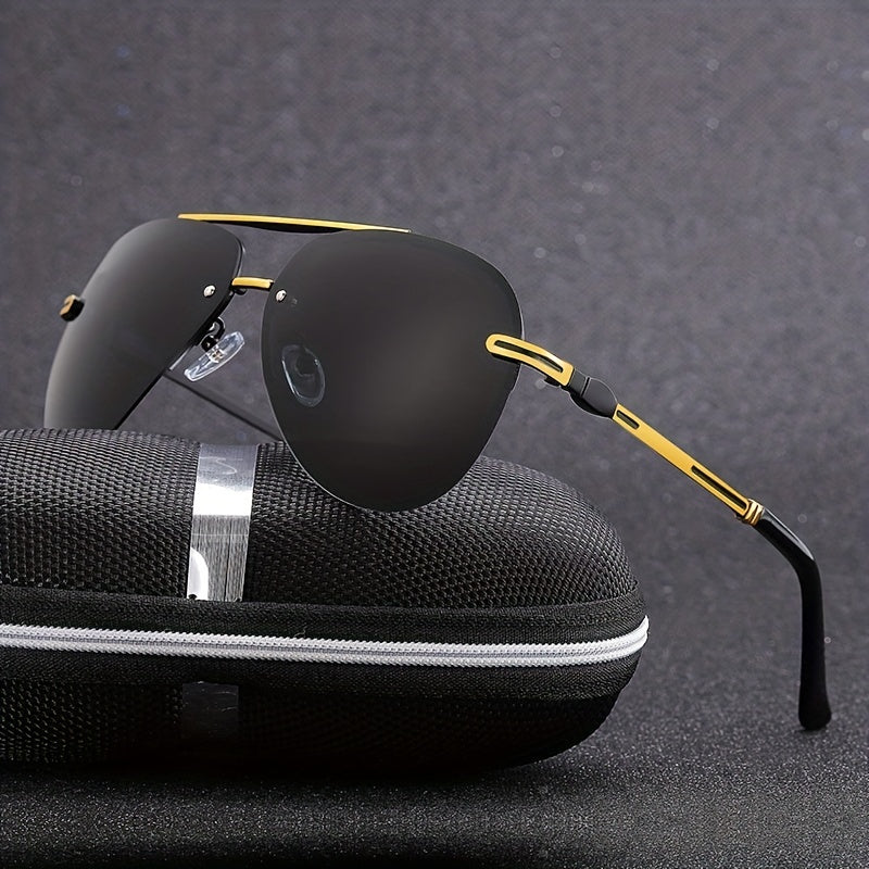 Polarized Night Vision Driving Sunglasses Top Bar Aviator Semi Rimless Glasses