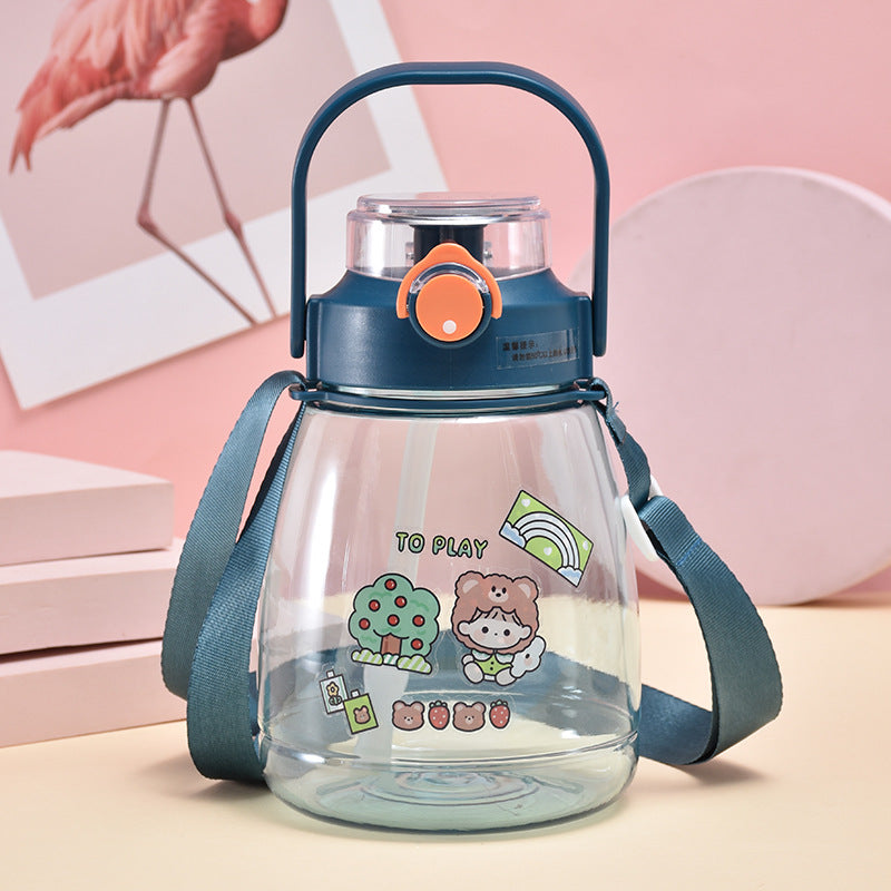 Cartoon Water Bottle Plastic Water Cup With Straw for Outdoor Sports