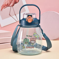 Cartoon Water Bottle Plastic Water Cup With Straw for Outdoor Sports