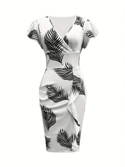 Plant Print Ruffle Trim Dress Casual Bodycon Dress Women's Clothing