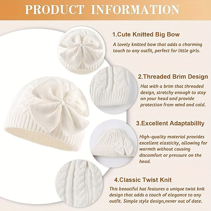 Baby Bow Knit Beanie Hat - Cute Cotton Lining for Winter