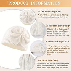Baby Bow Knit Beanie Hat - Cute Cotton Lining for Winter