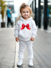 Girls 2pc Hooded Sweatshirt & Sweatpants Set Cartoon Bowknot Pattern Long Sleeve