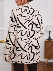Allover Print Lapel Neck Blazer Business Casual Flap Pockets Long Sleeve Blazer