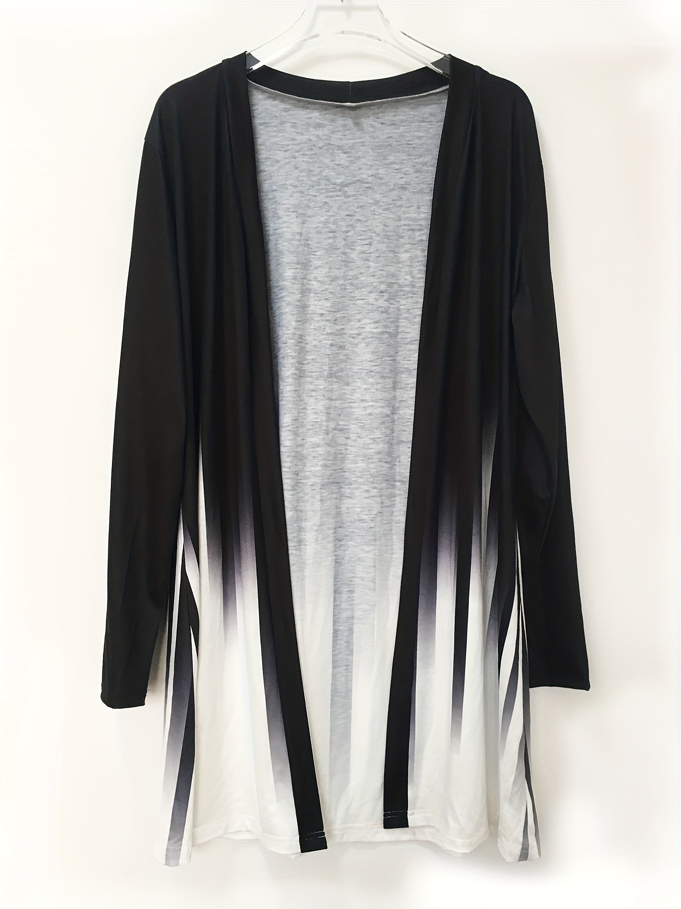 Colorblock Ombre Print Long Sleeve Open Front Cardigan