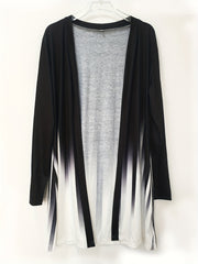 Colorblock Ombre Print Long Sleeve Open Front Cardigan