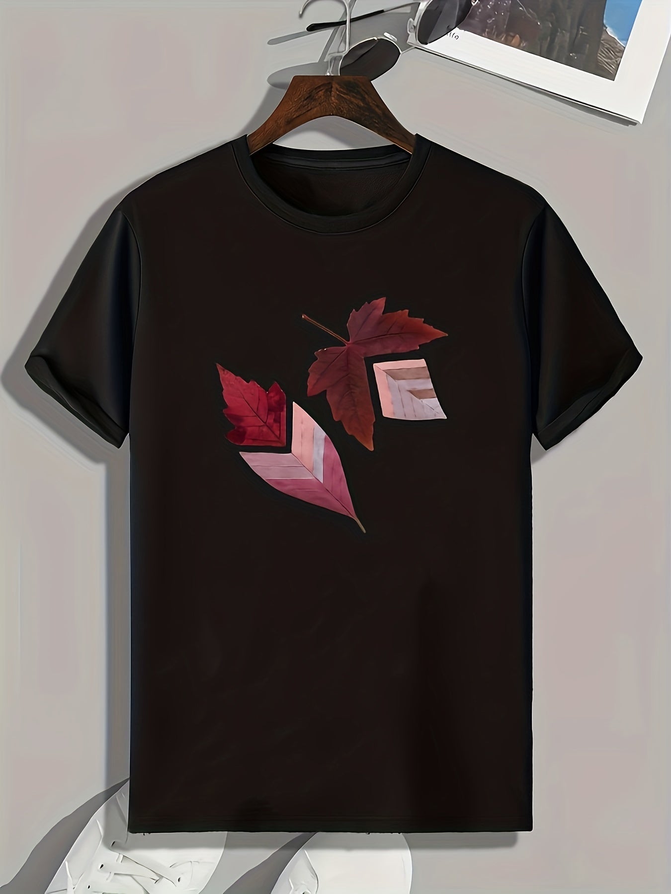 Leaf Pattern Print Men's Sports T-shirt Graphic Tee