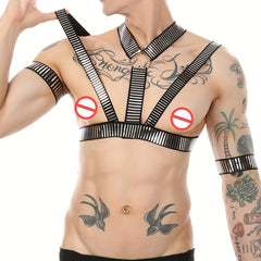 Men's Sexy Muscle Body Chest Harness Arm Bands Set for Cosplay Party Costume